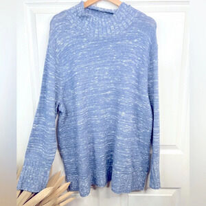 Nic Zoe Women's Blue White Pullover Sweater Mock Neck Long Sleeve Size XXL